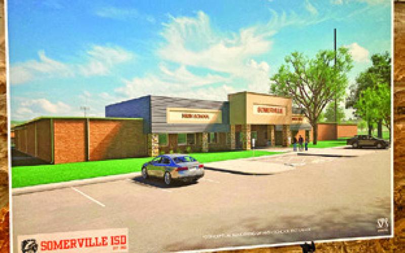A CONCEPTUAL RENDERING of the new high school entrance if the Somerville ISD bond passes. Tribune photo by Sabine Lazo