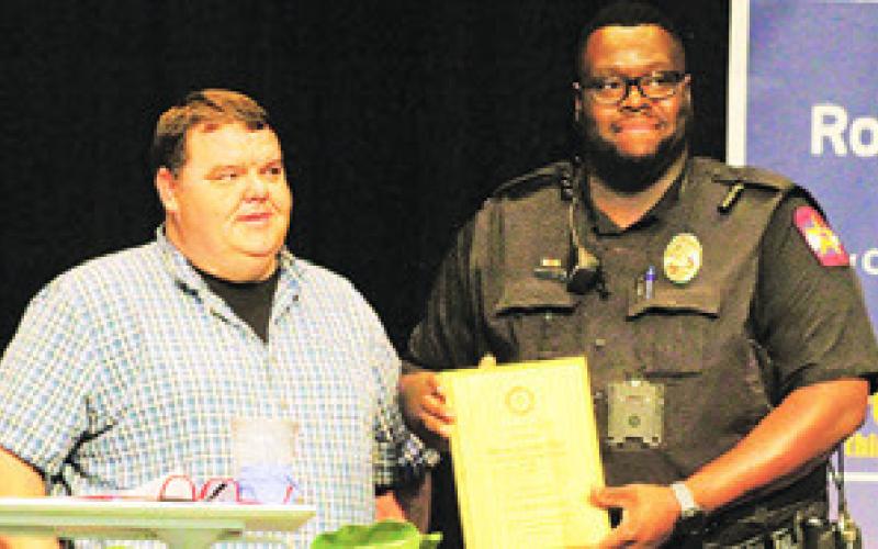 CALDWELL Officer Jerome Plair was named “Peace Officer of the Year” during the Law Enforcement Appreciation Banquet. He is pictured with Police Chief Charles Barnes.