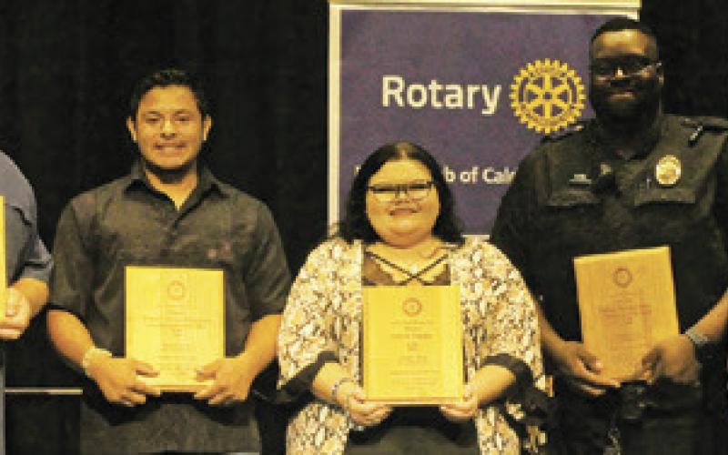 WINNERS FROM THE CALDWELL ROTARY CLUB’S annual Law Enforcement Appreciation Banquet included Deputy Daniel Leschber, “Service Above Self” award; Deputy Steven Guerrero, “Rookie of the Year” award; Jessica Pineda, “Support Person of the Year” award; and Officer Jerome Plair, “Peace Officer of the Year” award. Also pictured is Rotary Club President Lia Zaccagnino. Photo courtesy of Cathy Hutcheson