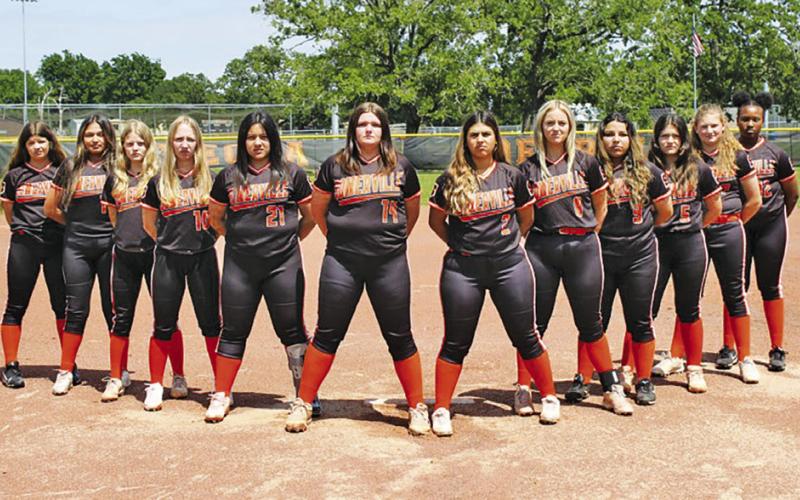 THE 2023 SOMERVILLE HIGH SCHOOL LADY YEGUA SOFTBALL TEAM is, from left, Madissyn Morales, Vivianna Munoz, Cayla Balanga, Abigail Flencher, Kaelyn Chavez, Aubrey Kovasovic, Jocelyn Ponce, Jalynn Urbanosky, Wendy Perez, Averie Hernandez, Cheyenne Lewis and Keira Moore.