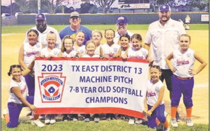 BC Machine Pitch 7-8 Year Old Softball All-Stars THE BURLESON COUNTY 7-8 year old machine pitch softball All-Stars won the Texas East District 13 tournament championship. The team includes Carly Sheppard #1, Braely Polasek #6, Karlee Praesel #3, Avery Balboa #9, Blakely Kemper #13, Bailey Barnes #00, Cambree Johnson #23, Kinzleigh Ortega #99, Jesenia Herrera #40, Marley Kocurek #14, Sheyanne Simons #8, and Olivia Zamora #75. They are coached by Robert Polasek, Adrian Sheppard, Jana Johnson, and Flo Ortega.
