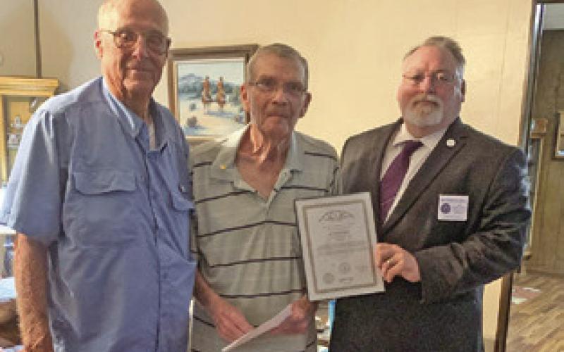 JOHN THOMAS CANNON was recognized with his 50 year service award on Wednesday, Aug. 13. Representatives from Warren Lodge in Caldwell visited him in his home to honor Cannon for his service to the craft and community. Warren Lodge has been an active organization in the community for 175 years.