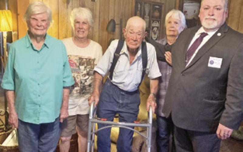 THOMAS L. CALVIN WAS was recognized with his 60 year service award on Wednesday, Aug. 13. Representatives from Warren Lodge in Caldwell visited him in his home to honor Calvin for his service to the craft and community. Warren Lodge has been an active organization in the community for 175 years.