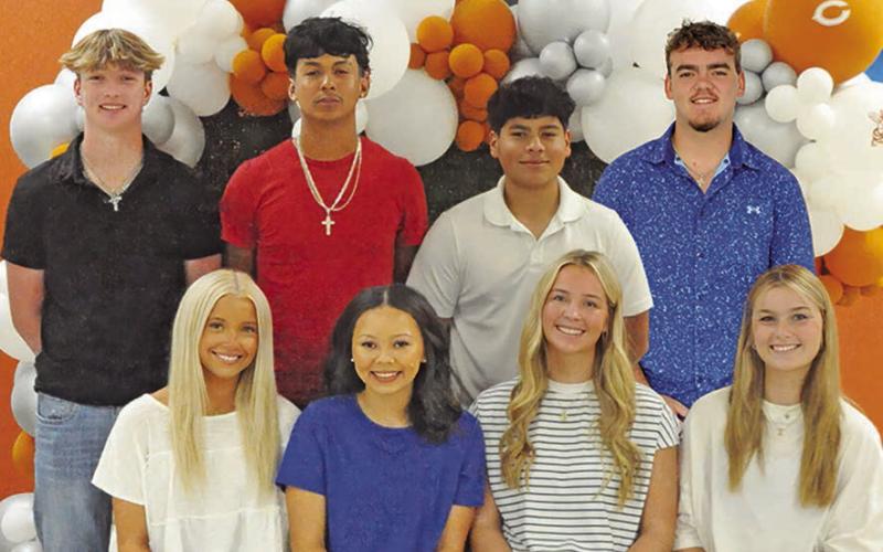 CALDWELL HIGH SCHOOL RECENTLY announced its homecoming king and queen hopefuls. Pictured, from left, front, Brianna Salem, Chassidy Rogers, Hadleigh Novosad, Izzy Burlin, back, Ryan See, Jeffry Tobias, Kevin Martinez and Landon Barnes. Tribune photo by Denise Squier