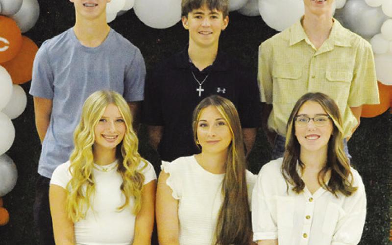 CALDWELL HIGH SCHOOL RECENTLY announced its 2024 homecoming court royalty. Pictured, from left, front, Mayzi Witherwax, Jade Dodson, Chloe Taylor, back, Hudson Novosad, Grant Leubner and Dustin Braun. The homecoming game is this Friday night. Tribune photo by Denise Squier