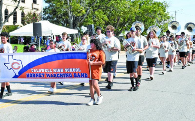THE CALDWELL HIGH SCHOOL Hornet Band marched and performed music during last Saturday’s Burleson County Fair Parade. Tribune photo by Roy Sanders
