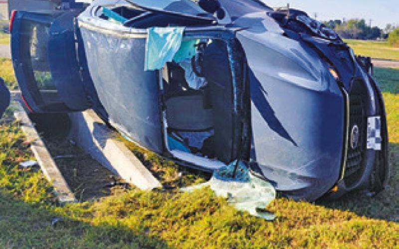 A HOUSTON woman was injured in this one-vehicle accident on Wednesday, Nov. 13, on F.M. 2155 near Snook. See story inside.