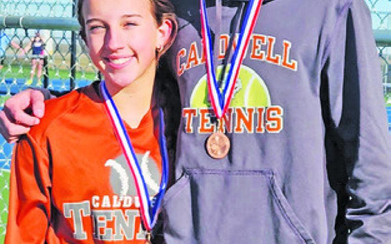 KYLIE VOGLER and Breyden Athey finished third in mixed doubles at the Caldwell Tennis Tournament last week.
