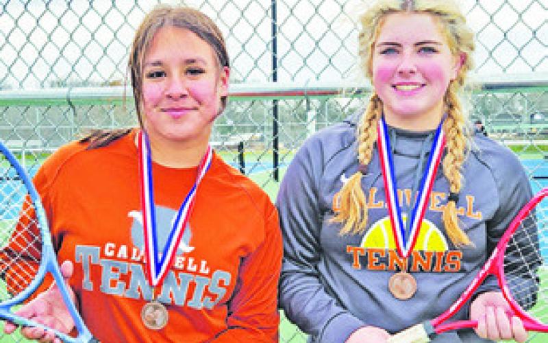 HANNARAE CLARK and Miranda Polasek placed third in girls’ doubles at the Caldwell JV Tennis Tournament last week at Caldwell High School.