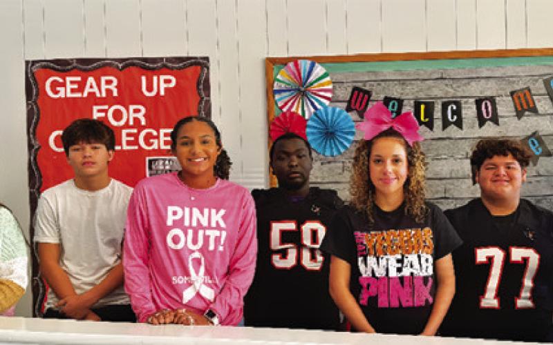 SOMERVILLE HIGH SCHOOL announced its dukes and duchesses who will participate in Friday’s homecoming ceremonies. Pictured, from left, are Emma Garza, Rey Garza, Emma Williams, Dillon Houston, Emily Strange, Roberta Garcia Vega, Kim Ruiz and Stephon Turner.