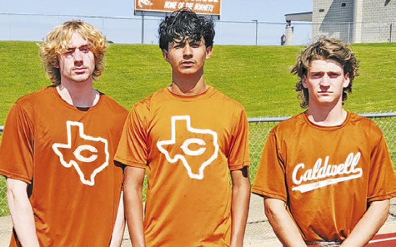 CALDWELL HIGH SCHOOL BOYS regional track and field qualifiers are, from left, Jacob Beck, Jeffry Tobias and Daniel Bardin. Not pictured are Zack Heaton and Daniel Cowan.