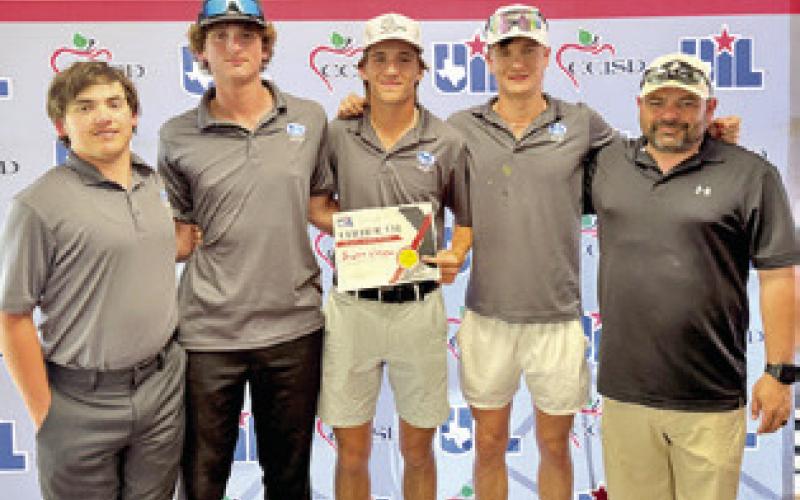 SNOOK HIGH SCHOOL golf team members at the regional tournament include, from left, Brandon Horn, Brayden Macik, Brett Withem, Silas Hetland and Coach Christopher Horn.
