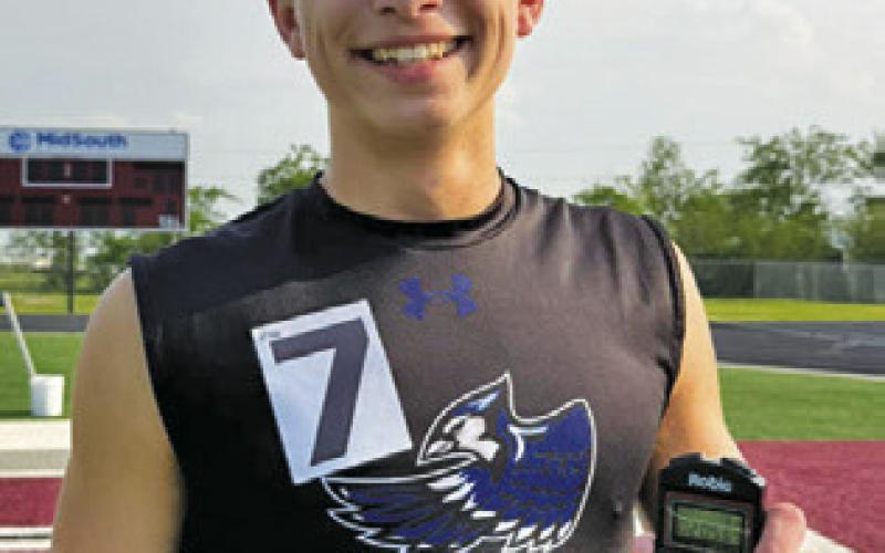 SNOOK’S BARRETT DUDENSING placed first in three events at the District 26-2A Track &amp;amp; Field Meet in Iola last week -- the 800, 1,600 and 3,200-meter runs.