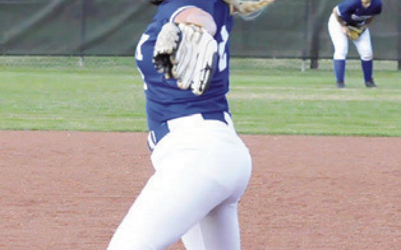 SNOOK ACE Aubrey Becker winds up to pitch during the Lady Jays’ win over the Lady Yeguas. -- Tribune photo by Denise Squier