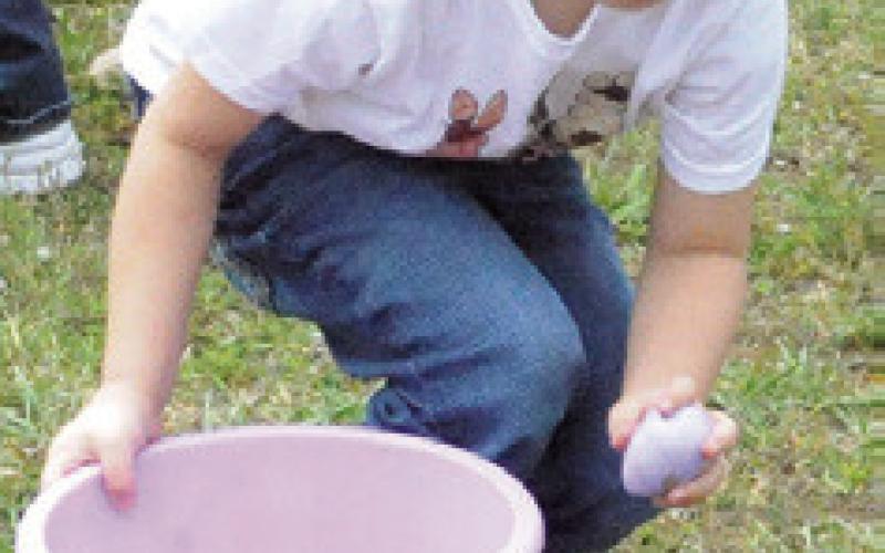 AREA CHILDREN enjoyed finding candy-filled Easter eggs during Saturday’s picnic and Easter egg hunt hosted by First Baptist Church of Caldwell. Tribune photo by Denise Squier
