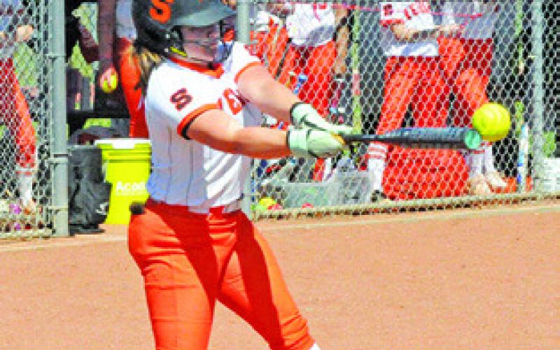 AVERIE HERNANDEZ makes contact with the ball during the Somerville-Snook game last Tuesday afternoon in Somerville. Tribune photo by Denise Squier