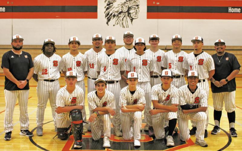 THE 2025 SOMERVILLE YEGUA baseball team is, from left, kneeling, Luke Moses, Colt Holton, Jaydon Moses, Gregory Fowler, Kaleb Leang, standing middle, Andrew Espinoza, Christian Esqueda, standimg back, Coach Starrett, Gardner Shivers, Jayden Young, Charlie Figueroa, Canyon Surovik, Gage Tuck, Kyle Brooks, Ian Teague and Coach Walner.