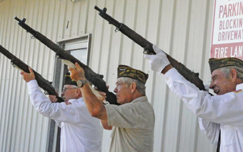 A THREE RIFLE VOLLEY was performed during last Friday’s flag retirement ceremony on Flag Day at VFW Post 4458 in Caldwell.