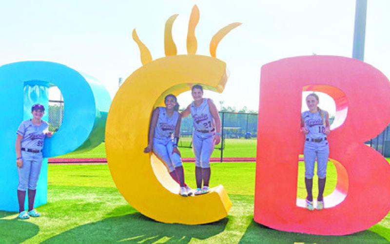 BURLESON COUNTY SOFTBALL players, Kylie Neuendorff, Emma Williams, Emma Loehr and Aubrey Flencher, recently played in the United States Fastpitch Association World Series in Panama City Beach, Florida, with the Texas Twelve 14U from College Station.