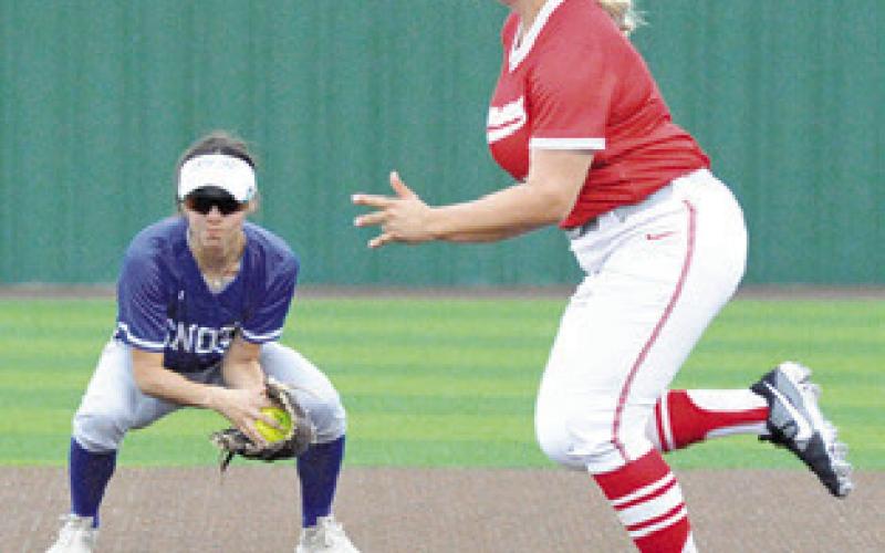 CARMEN MILLER catches the ground ball and will toss it to second base for a force out during the Snook-Bremond area playoff game.