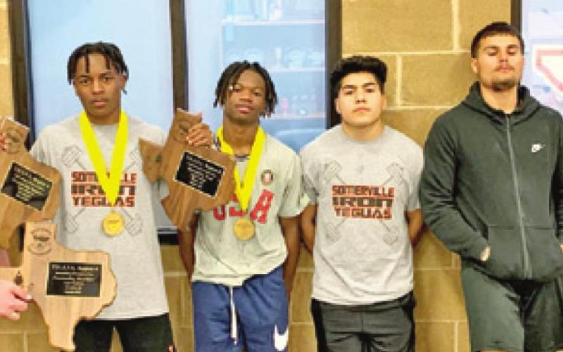 IN JUST ITS FIRST YEAR TO COMPETE, the Somerville powerlifting team had two members qualify for the Texas High School Powerlifting Association (THSPA) State Meet -- Herschel Conway and Verkobe Woodberry. Woodberry placed third in his weight class at the state meet.