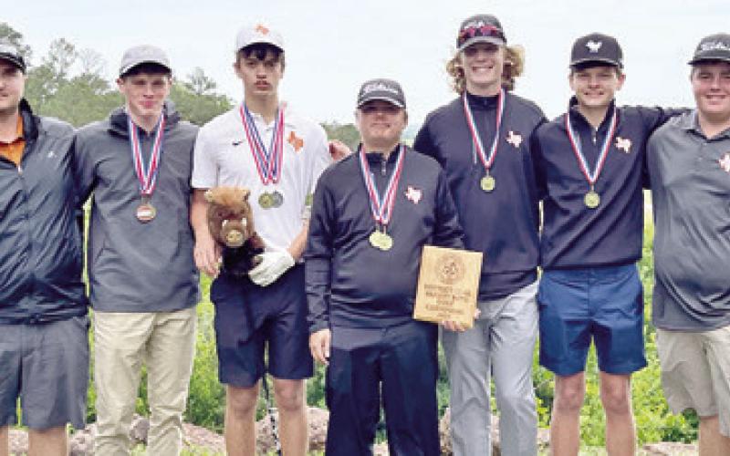 THE CALDWELL BOYS team includes, from left, Coach Jacob Schaefer, Nathan Scott, Grant McManus, Sam Waldrip, Harrison Novak, Cobey Mc-Culler and Brayden Hitzman. The team won the district title.