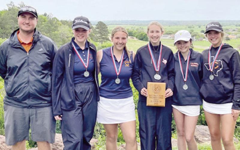 THE CALDWELL GIRLS team includes, from left, Coach Jacob Schaefer, Allison Krueger, Tanzley Johnson, Madi Schneider, Kate Hill and Ciara Coker. The Lady Hornets took second place in district.
