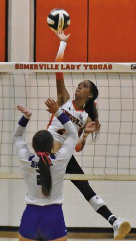 KARYS ELLIS led Somerville with 27 kills against Snook last Friday at home. Tribune photo by Roy Sanders
