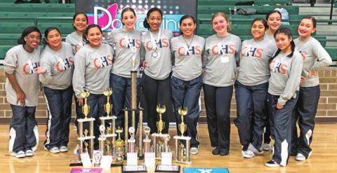 The Caldwell High School Honeybees competed at the Danceline Brazos Valley Regional Competition and won many awards. Pictured from left to right are, Bre’Anna Burns, social officer Laura Retana, Katherin Romero, Itziri Reyes, captain Whitney Hodges, lieutenant Zaria Wilson, Daisy Amaya, Abigail Easterling, Paulina Gaucin, Leslie Aldaco, manager Jennifer Retana and Yisaira Mercado.