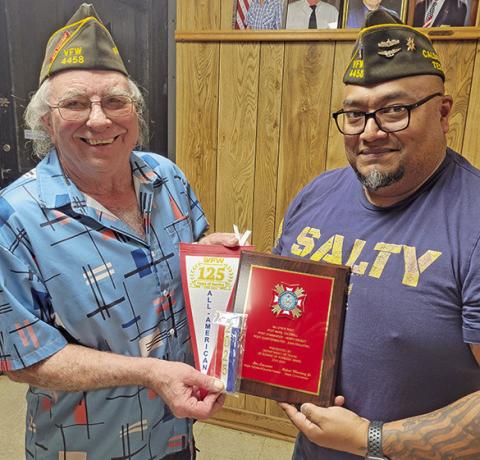 VFW POST 4458 leadership was recently recognized for 2025 All-State and All-American status. This included meeting requirements for membership, community service and participation in VFW programs. Pictured are Commander Henry Probst and Quartermaster Juan Fraustro. Photo courtesy of VFW Post 4458