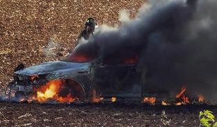 A WOMAN ESCAPED from this car on Wednesday afternoon, Sept. 30, on F.M. 60 near Snook after her brakes malfunctioned. Photo courtesy of Ben Peck