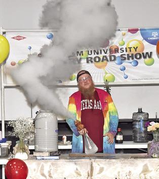 DR. JIM PENNINGTON of Texas A&amp;M University shares these demonstrations at the Texas A&amp;M University Chemistry Road Show on Thursday, July 24, at the Caldwell Civic Center. Many local youths attended. Tribune photo by Roy Sanders