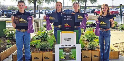 BURLESON COUNTY 4-H won the landscape design contest for the sixth time at this year’s San Antonio Stock Show and Rodeo. Team members included: Keslee Canon, Cayle Canon, Ava Fry and Haley Sears Photo courtesy of Maleigh Canon