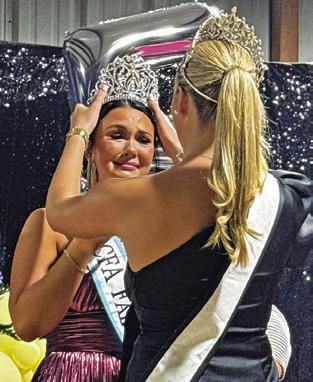 KODI HITCHCOCK was crowned the 2025 Burleson County Fair Queen on Sunday by last year’s Fair Queen Hadleigh Novosad. Tribune photo by Denise Squier