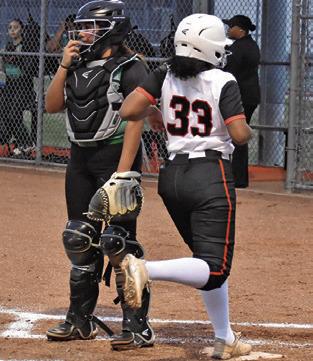 EMMA WILLIAMS crosses home plate during the Somerville-Hempstead game on Friday. Tribune photo by Roy Sanders