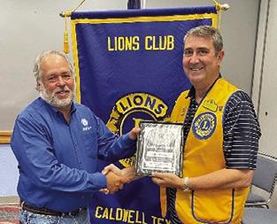 CODY CHENAULT, Club Vice President was recently awarded “Lion of the Year” by the Caldwell Men’s Lions Club for his dedication and energetic fulfillment of the Lions motto of “We Serve.” The Men’s Lions Club donates significantly to local charities and provides scholarships to graduating seniors. Pictured are Chennault and Tony Zaccagnino, President of the Men’s Club.