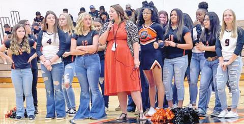 THE SOMERVILLE LADY Yeguas volleyball team greets the crowd at Meet the Yeguas event last Thursday, Aug. 19, at Yegua Gym. -- Tribune photo by Bailey Brown