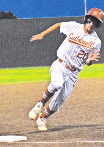 CONOR LEE of Caldwell runs for third base against Rockdale. The Hornets won 8-5.