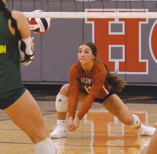 NATALIE EASTEPP prepares to bump the ball during Caldwell’s match against Lexington last Friday at Hornet Gym. Tribune photo by Kimberly Hutcheson
