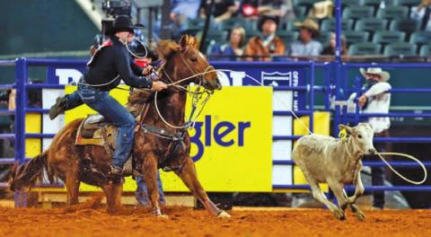 CALDWELL’S WESTYN HUGHES recently competed in Tie-Down Roping at the National Finals Rodeo in Arlington. -- Photo courtesy of Roseanna Sales, PRCA ProRodeo Photography