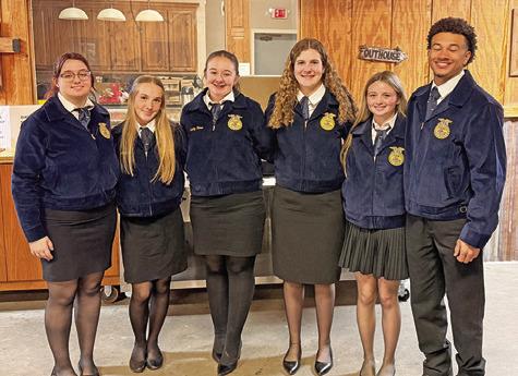 SOMERVILLE FFA OFFICERS recently attended and assisted with the annual Ag Breakfast hosted by the extension office. They visited with local community members and represented Somerville ISD well. Pictured from the left are, Destiney Hill, Aubrey Flencher, Hadley Howe, Kylie Neuendorff, Rhyan Ricci and Kyle Brooks. Photo courtesy of Somerville FFA