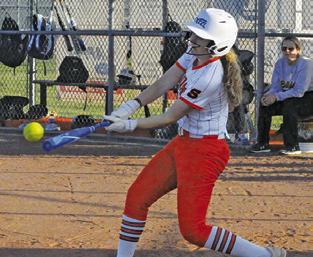 SOMERVILLE’S KYLIE Jo Neuendorff hits an in-the-park home run during the Lady Yeguas blowout win over North Zulch Friday. Tribune photo by Denise Squier