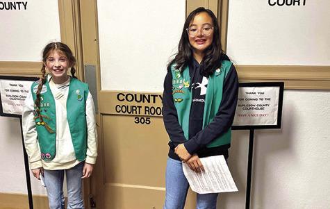 LOCAL GIRL SCOUTS ARE COLLECTING plastic bags for their plastic bag recycling project, an effort to earn their Bronze Star Award. Pictured are Kyren Plachy and Olivia Zamora. Photo courtesy of Lauren Plachy