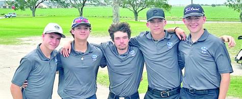 SNOOK HIGH’S GOLF team members include, from left, Lance Lara, Caden Schluens, Cason Pitts, Brett Withem and J. Beaux Hruska.