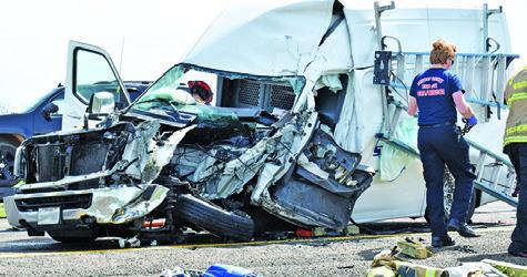 THIS VAN WAS damaged on Monday in an accident on State Highway 21 West near County Road 110. -- Tribune photo by Roy Sanders