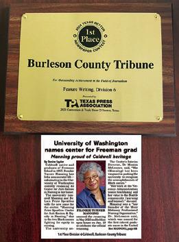 THE TRIBUNE PLACED first in Feature Writing in Division 6 of the Texas Press Association’s 2024 Texas Better Newspaper Contest for this article about Freeman School graduate Frankie Turner Manning. Tribune photo by Denise Squier