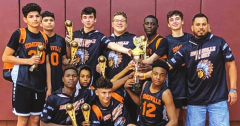 THE SOMERVILLE 14U BOYS Little Dribblers won the championship in the Senior Boys Continental Division at last weekend’s Little Dribblers National Tournament. Pictured, from left, front, are JaKeith Daniels, Jeremy Vela Jr, Ian Teague, Kasen Edwards, back, Gavin Williams, Stevan Martinez, Kutter Rohrbach, Canyon Surovik, Keoth Crawford, Kason Rohrbach and Coach Joshua Vela. Not pictured are assistant coaches, John Legg, Jeremy Vela, Davian Vela and Ben Vela.