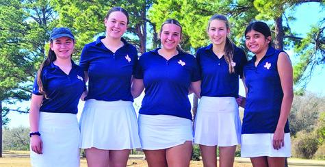 THE CALDWELL LADY Hornets golf team members include, from left, Brandy Gillar, Alison Krueger, Tanzley Johnson, Madilyn Schneider and Patsy Pineda. The Lady Hornets placed second at the tournament.