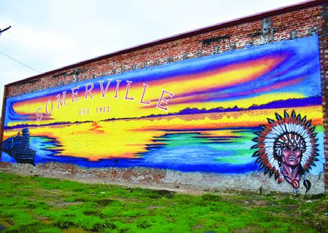 THIS MURAL PAINTED by Linda Hinojosa of Houston is pictured at 150 Eighth Street in Somerville on the back wall of the fire department. A ribbon cutting is planned for Thursday. See story inside.