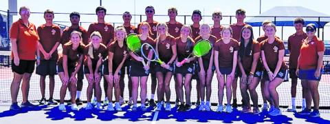 THE CALDWELL TENNIS TEAM fell to Center in the area round of the UIL Team Tennis Playoffs after beating Marble Falls in bi-district.